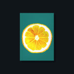 Toile Pop art agrumes citron jaune original<br><div class="desc">Une jolie tranche colorée et vibrante d'un tableau original de l'artiste Sacha Grossel. Ce grand agrumes de style pop art est jaune et très lumineux et coloré contre un arrière - plan turquoise de couleur bleue personnalisable. Excentrique et original.</div>