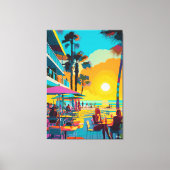 Toile Pop Art Beachfront Café au Sunset (Recto)