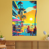 Toile Pop Art Beachfront Café au Sunset (Insitu(Salon))