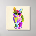 Toile Pop Art cool chat kitty art<br><div class="desc">Un design cool d'un chat coloré avec lunettes de soleil dans le style pop art. Pour les amoureux de les chats.</div>
