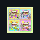 Toile Pop Art HAMBURGER Gallery Wrapper CANVAS<br><div class="desc">Pop Art HAMBURGER avec FRIES. Un classique pop art graphique de All American Burger & French Fries - Un pain de sésame et des chips de cornichon en coté ! Rétro et amusant, parfait pour les restaurants, les dîners et la cuisine maison. Choisissez votre couleur arrière - plan de toile...</div>