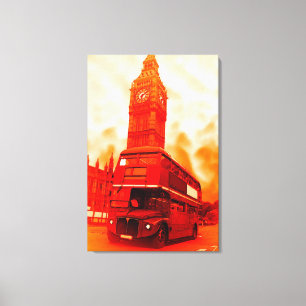 Toile Pop Art London Bus Big Ben Red Orange Yellow