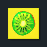 Toile Pop art vif kiwi fruit original aquarelle<br><div class="desc">Une jolie tranche de fruits de kiwi colorée et vibrante d'un tableau original de Sacha Grossel. Ce grand fruit de style pop art est vert et très lumineux et coloré contre un arrière - plan de couleur jaune personnalisable. Excentrique et original.</div>