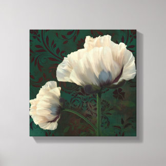 Toile Poppies en Verdigris crème fleurs de pavot vert