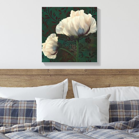 Toile Poppies en Verdigris crème fleurs de pavot vert (Insitu(Chambre))