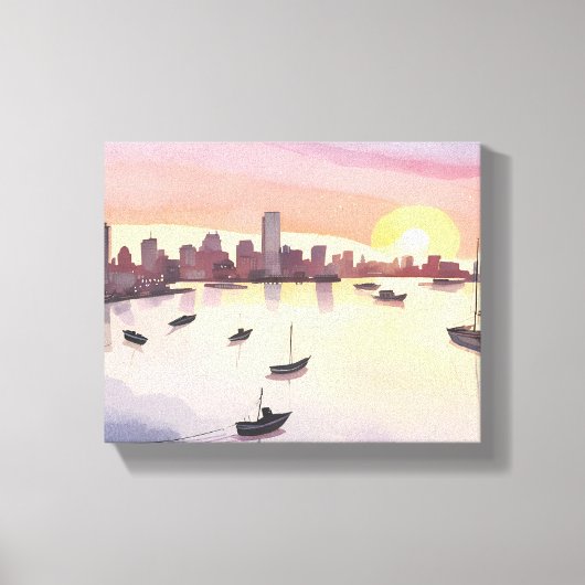 Toile Port de Boston | Aquarelle Massachusetts Cityscape (Recto)