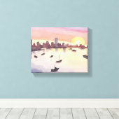 Toile Port de Boston | Aquarelle Massachusetts Cityscape (Insitu (Plancher de Bois))