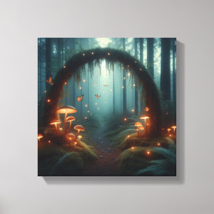 Toile Portail de champignon luminescent dans une forêt b