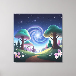 Toile Portail Forêt Magique : Galaxie tourbillonnante