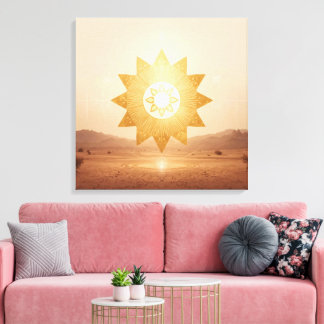Toile Portail Solaire Cosmique Boho | Mandala Doré