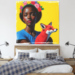 Toile Portrait africain fille & renard