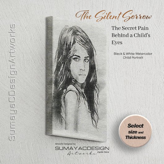 Toile Portrait d'aquarelle de petite fille | Noir & Blan