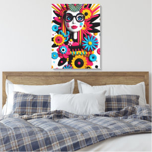 Toile Portrait d'art pop 3D - Femme Abstraite colorée av
