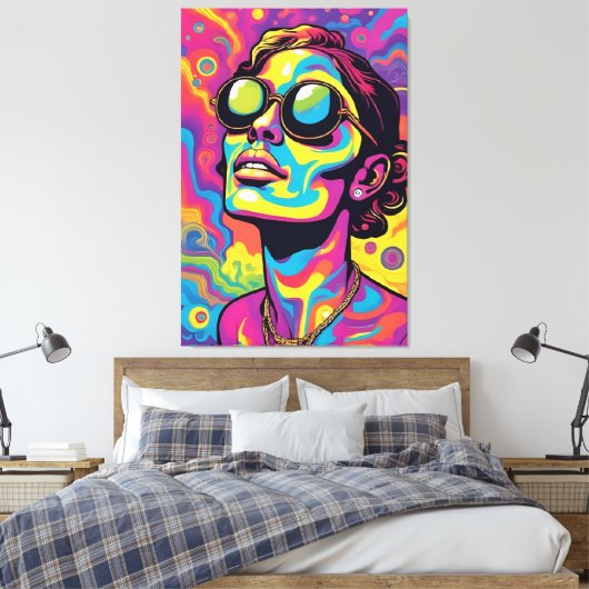 Toile Portrait d'art pop psychédélique - Trippy néon dyn (Insitu(Chambre))