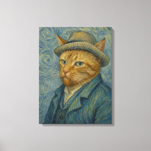 Toile Portrait de chat autoportrait de Van Gogh Parodie