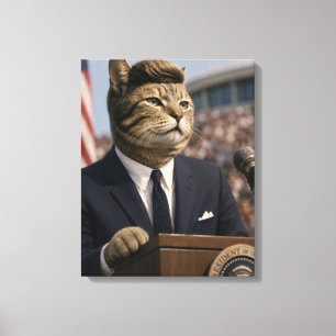 Toile Portrait de chat JFK Art félin présidentiel drôl