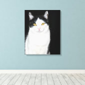 Toile Portrait de chat noir et blanc (Insitu (Plancher de Bois))