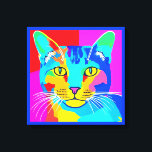 Toile Portrait de chat Pop Art multicolore<br><div class="desc">Toile dans un style rétro,  pop art,  portrait de chat dans des couleurs vives,  couleurs primaires de magenta,  cyan,  bleu et jaune</div>