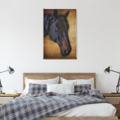 Toile Portrait de cheval noir sur effet Parchemin rustiq (Insitu(Chambre))