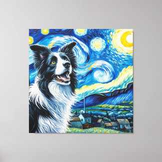 Toile Portrait de chien Collie Bordure étoilée - Portrai