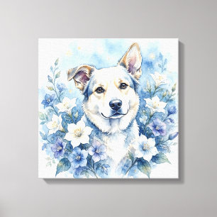 Toile Portrait de chien floral botanique à l'aquarelle
