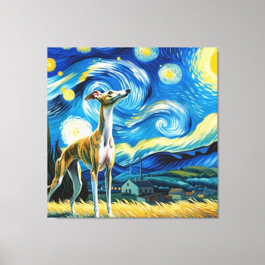Toile Portrait de chien Starry Whippet - Portrait d'anim (Recto)