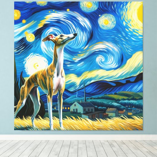 Toile Portrait de chien Starry Whippet - Portrait d'anim (Insitu (Plancher de Bois))