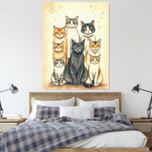 Toile Portrait de famille de chats d'inspiration vintage