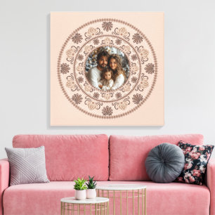 Toile Portrait de famille personnalisé Mandala aux tons 
