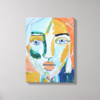 Portrait de femme abstrait sarcelle et orange