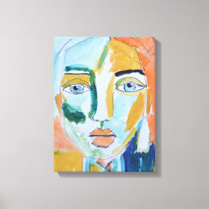 Toile Portrait de femme abstrait sarcelle et orange