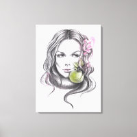 Portrait de femme avec pomme et fleur Art Surreal
