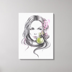 Toile Portrait de femme avec pomme et fleur d'art surréa