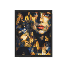 Portrait de femme élégant en mosaïque or et bleu -