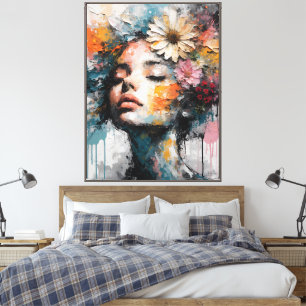 Toile Portrait de femme floral abstrait de luxe sur toil