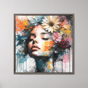 Toile Portrait de femme floral abstrait de luxe sur toil
