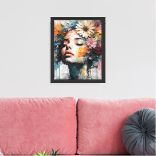 Toile Portrait de femme floral abstrait de luxe sur toil