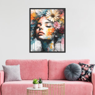 Toile Portrait de femme floral abstrait de luxe sur toil