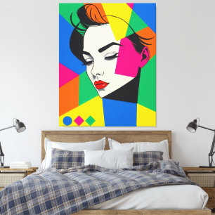 Toile Portrait de femme Pop Art Formes Géométriques