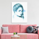 Toile Portrait de fille au crayon art Bleu (Insitu(Salon))