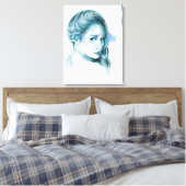 Toile Portrait de fille au crayon art Bleu (Insitu(Chambre))