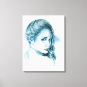 Toile Portrait de fille au crayon art Bleu (Recto)