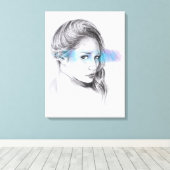 Toile Portrait de fille au crayon dessin d'art (Insitu (Plancher de Bois))