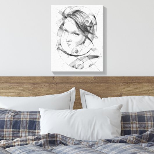 Toile Portrait de fille Dessin d'art Lignes de cercles g (Insitu(Chambre))