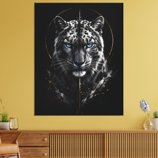 Toile Portrait de Léopard des Neiges Blanc | Yeux Bleus