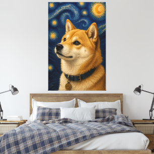 Toile Portrait de Shiba Inu sous la nuit étoilée