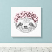 Toile Portrait De Sloth | Couronne de tête florale (Insitu (Plancher de Bois))