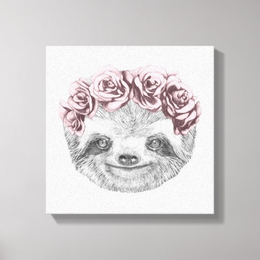 Toile Portrait De Sloth | Couronne de tête florale (Recto)