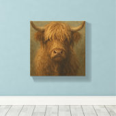 Toile Portrait de vache de Highland - Rustique ferme ani (Insitu (Plancher de Bois))