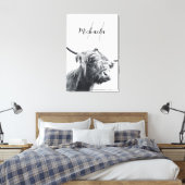 Toile portrait de vache highland monogramme initial noir (Insitu(Chambre))